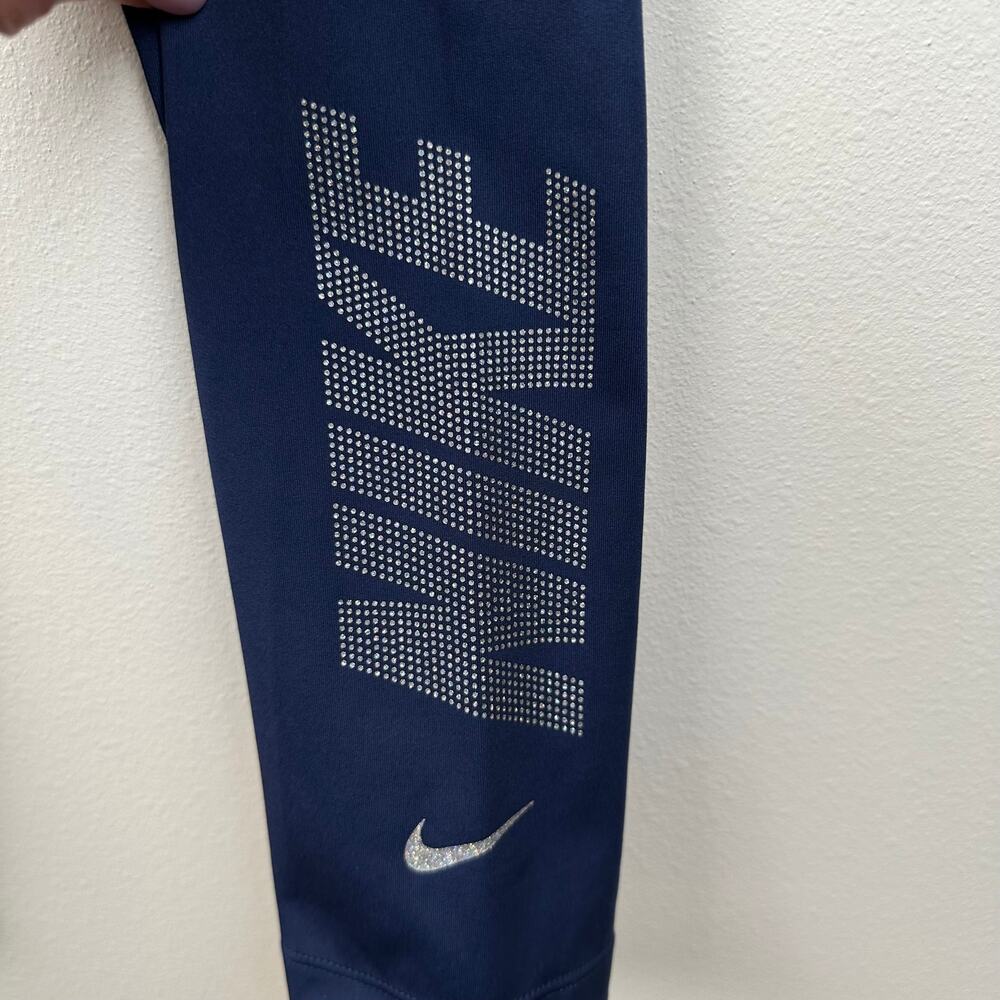 Nike Womens Leggings Dri Fit Mid Rise 7/8 Graphic Logo Navy L Active Gym Running - Picture 7 of 12